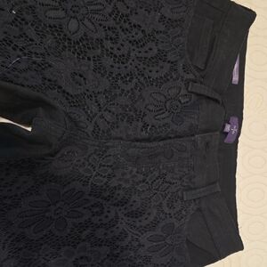 NYDJ Black Skinny Pants with Intricate Lace Overlay